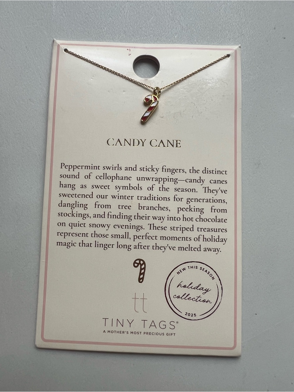Gold Candy Cane Necklace - Red & White Enamel